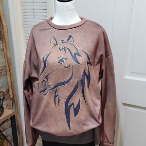 Women's Chocolate Brown Equestrian Sweatshirt For Horse Lover Enthusiasts Sz XL